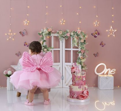 Vestido bebé rosa alas mariposa tutú pompón – primer cumpleaños smash cake by Mohini Bebé  