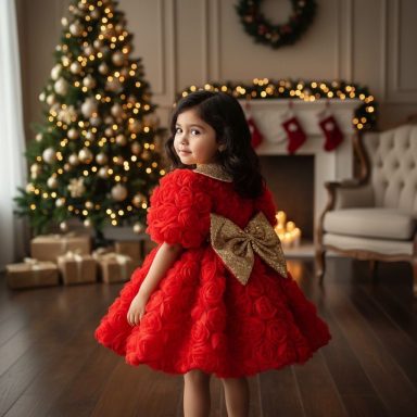 Vestido niña rojo lazo grande tul Navidad – fiesta by Mohini Bebé 