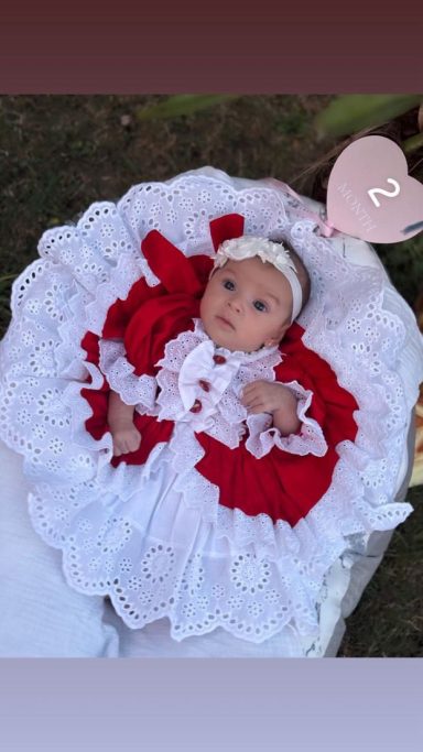 Vestido bebé rojo blanco lazo grande tul – primer cumpleaños by Mohini Bebé  