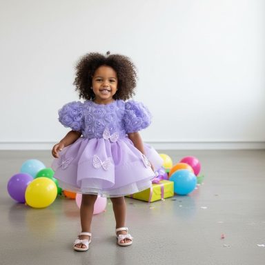 Vestido niña lila pompón mariposas tutú – cumpleaños princesa by Mohini Bebé  