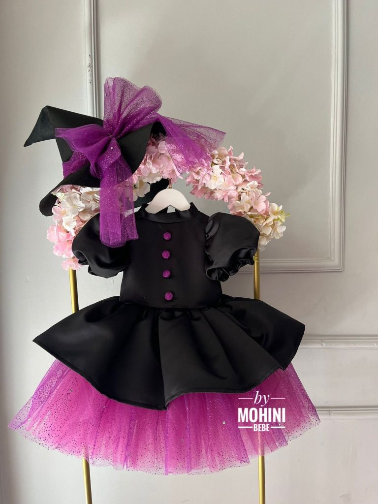Disfraz niña bruja princesa negro morado tutú lazo grande – Halloween carnaval by Mohini Bebé.
